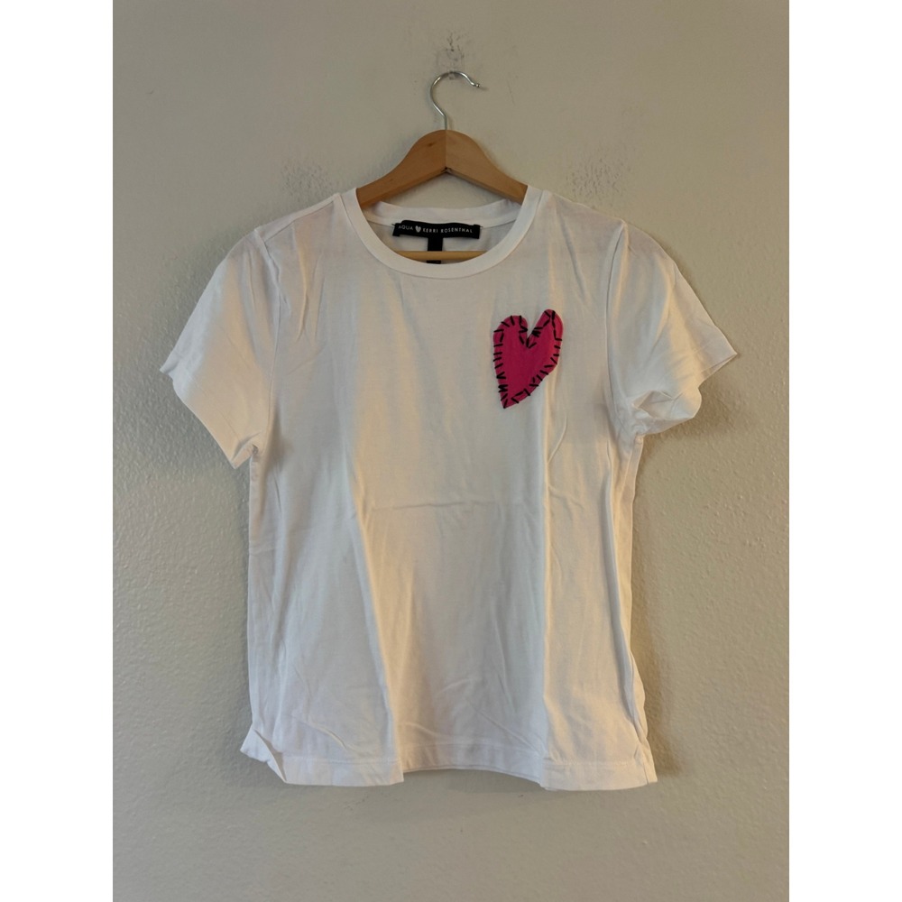 Aqua x Kerri Rosenthal Heart Patch Tee Short Sleeve White XS Excellent Condition